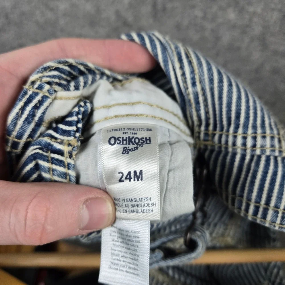 OshKosh B'gosh Hickory Stripe Overalls Kids 24M Blue White Railroad Carpenter